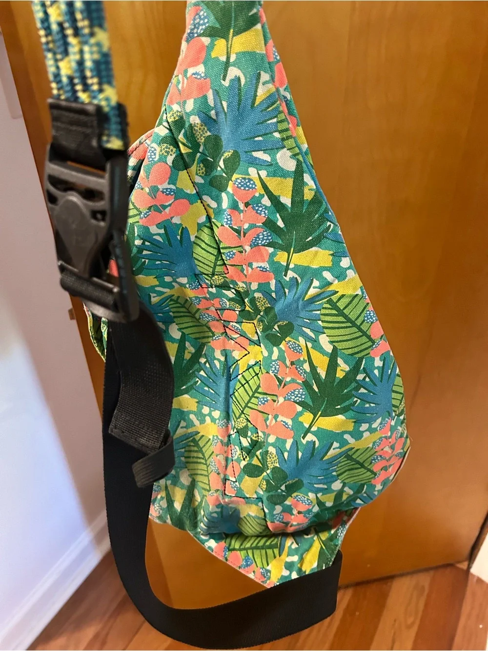 Kavu Floral Sling Bag in Teal, Coral and Yellow